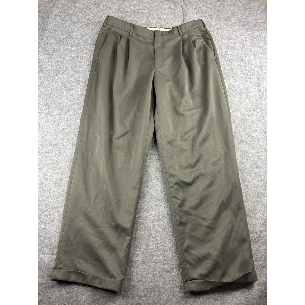 Savane Men's 36x30‎ Dress Pants Brown Pleated Cuffed Polyester Old Money VTG 90s